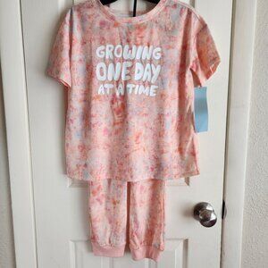 Cat & Jack Kids Pajama Set One Day Size S 6/7 Orange Pink Tie-Dye NWT